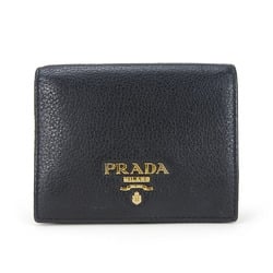 Prada Bi-fold Wallet Leather Black Compact Accessory Women's PRADA