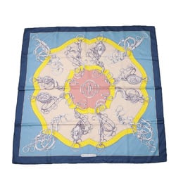 Hermes Carre 90 Scarf Silk Navy Ice Blue Yellow LIFT PROFILE Women's HERMES