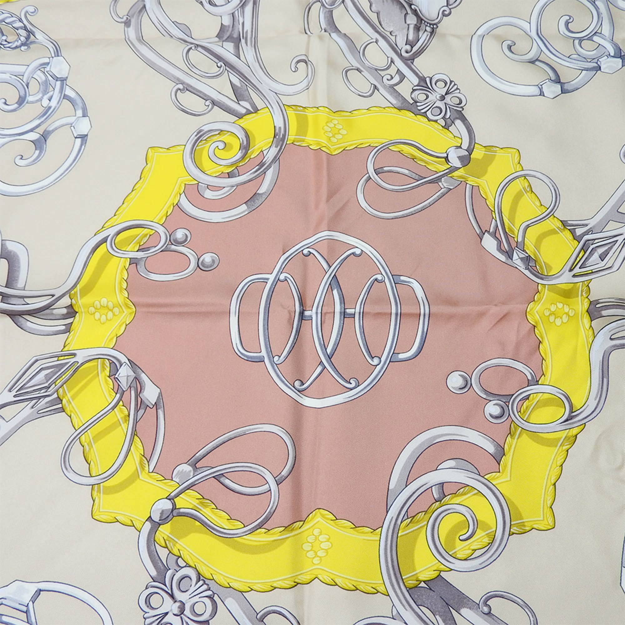 Hermes Carre 90 Scarf Silk Navy Ice Blue Yellow LIFT PROFILE Women's HERMES