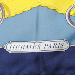 Hermes Carre 90 Scarf Silk Navy Ice Blue Yellow LIFT PROFILE Women's HERMES