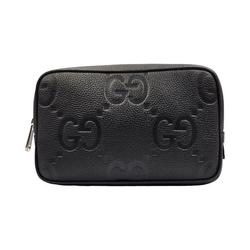 GUCCI Jumbo GG Tick Case Women's Leather Pouch Black 766957