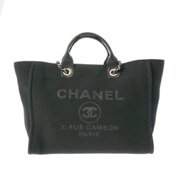 CHANEL Deauville GM Chain Tote Bag Black A66941 Women's Canvas Leather Shoulder