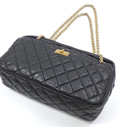 Chanel Chain Shoulder Bag 2.55 Women's Black Leather Wrinkled