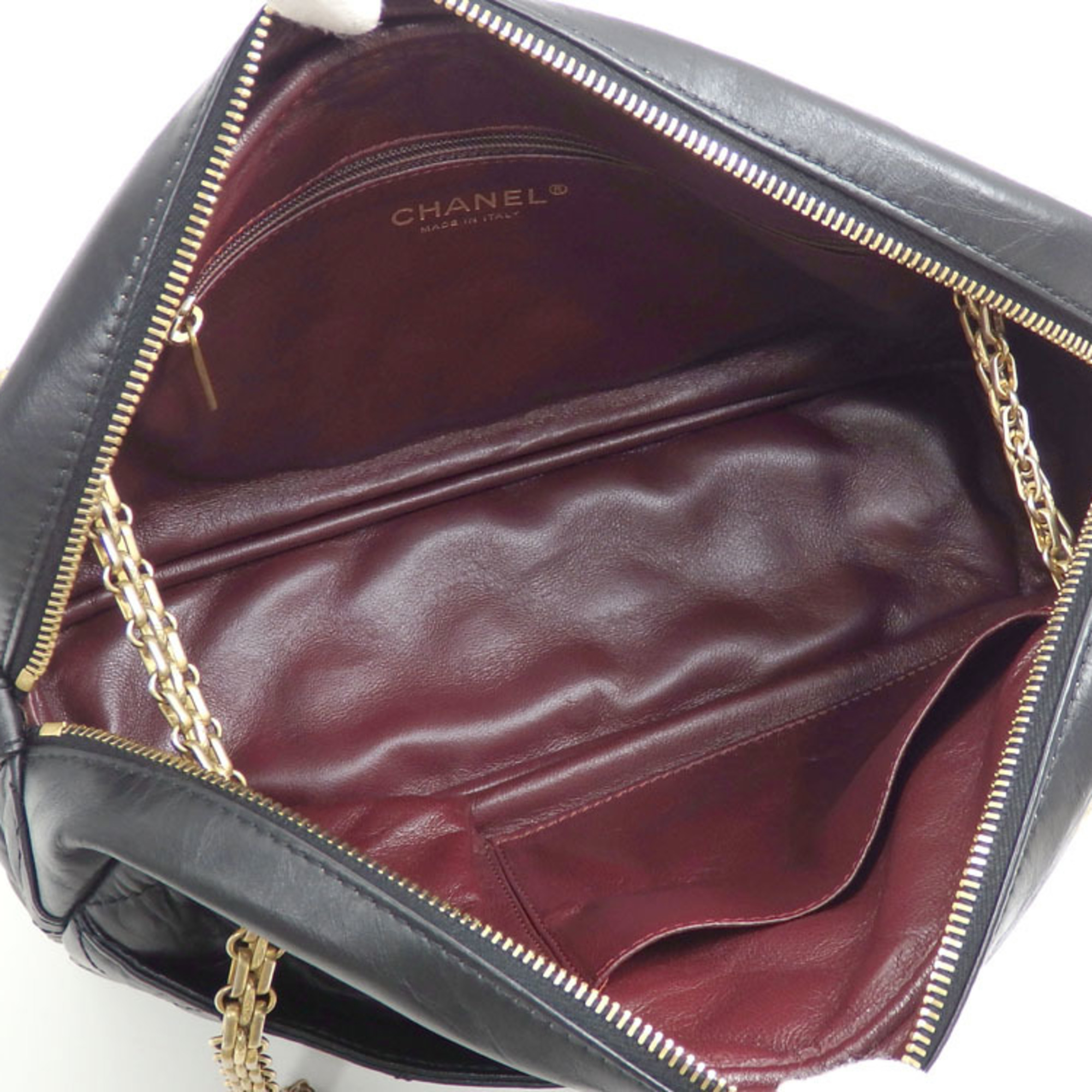 Chanel Chain Shoulder Bag 2.55 Women's Black Leather Wrinkled