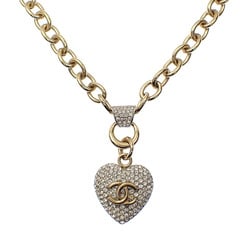 Chanel Heart Motif Necklace for Women, Rhinestone, Metal, Coco Mark, B20S