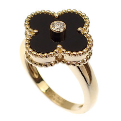 Van Cleef & Arpels Alhambra Ring for Women, Onyx, Diamond, K18YG, Size 11, #51, 6.8g, 750, 18K Yellow Gold, VCA, VCAR1000