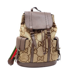 Gucci Backpack Men's Camel Ebony Jumbo GG Canvas Leather 678829 Shelly Webbing Line