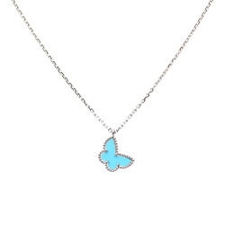 Van Cleef & Arpels Sweet Alhambra Papillon Pendant Necklace for Women, Turquoise, K18WG, 2.9g, 750, 18K White Gold, VCARF80500, Butterfly Motif, Butterfly, VCA, Turquoise