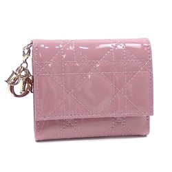 Christian Dior Tri-fold Wallet Lady Lotus Women's Lavender Patent Leather S0181OVRB_M64P Cannage