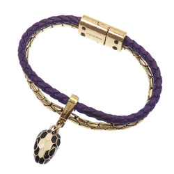Bvlgari Serpenti Forever Bracelet for Women Metal Calf Leather Snake Head Purple Gold