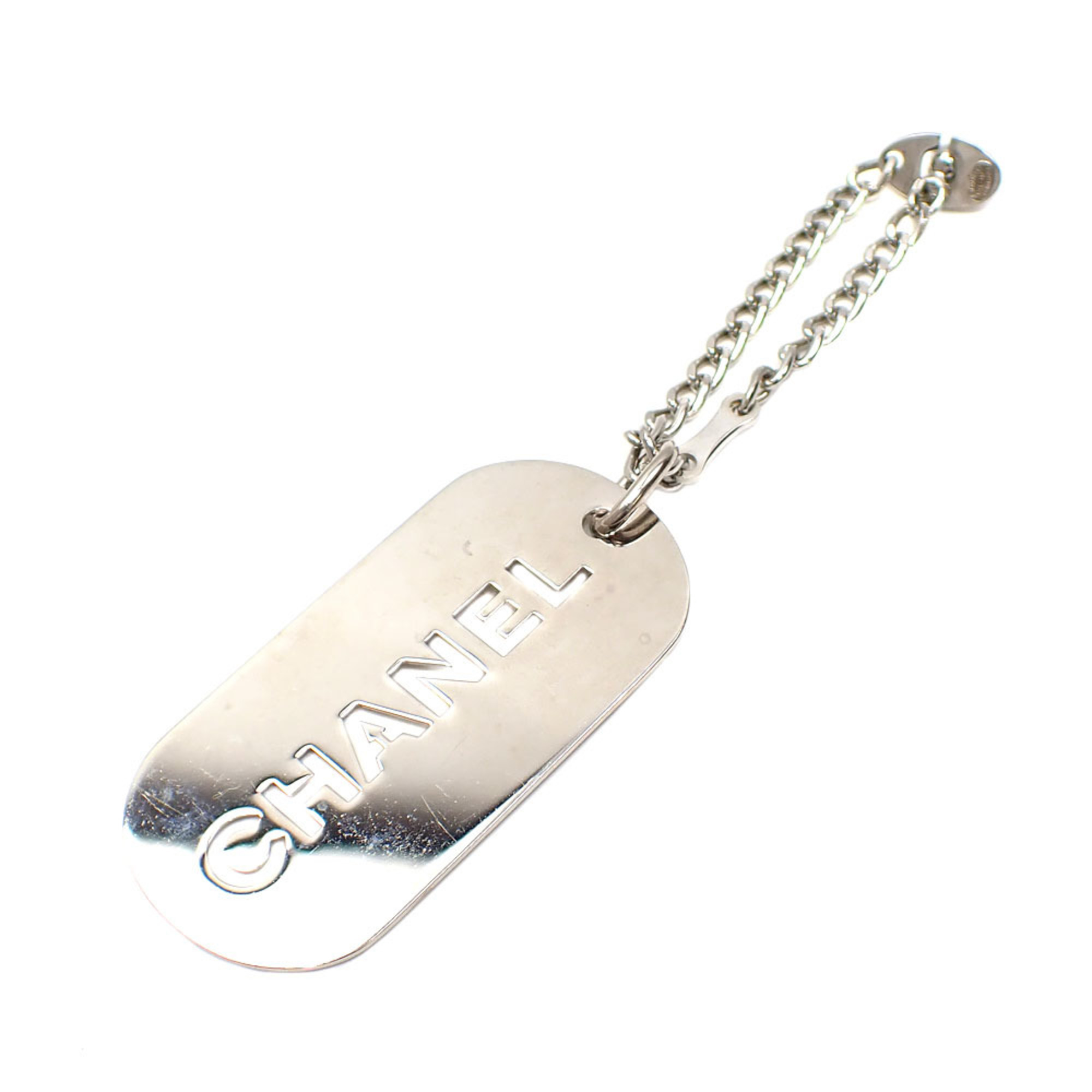 Chanel Keychain Silver Women's Men's Dog Tag Metal 04V