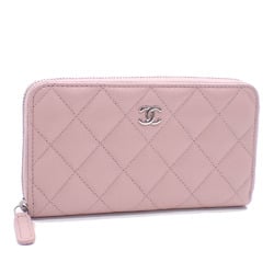 Chanel Round Long Wallet Matelasse Women's Pink Caviar Skin AP0226 Coco Mark Leather