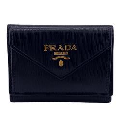PRADA 1MH021 Vitello Move Compact Wallet Tri-fold Black Women's Z0006462