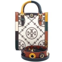 Tory Burch Grommet Tote 142866 2-Way Bag Jacquard Cotton Canvas x Embossed Leather Ivory Multi 351199