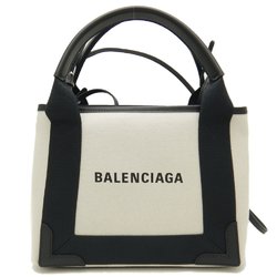 BALENCIAGA Navy Cabas XS 390346 Handbag Canvas x Leather White Black 251705