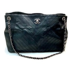 CHANEL V-stitched chain shoulder bag with sticker, no guarantee, leather, black KB-8282