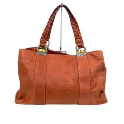 GUCCI Bamboo woven leather shoulder tote bag in orange brown 232947.486628KB-8369