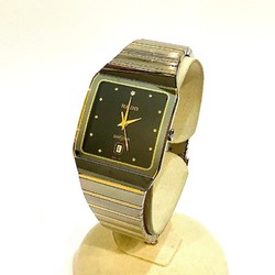 RADO 129.0266.3 DIA STAR Square Men's Watch Silver x Gold Black Dial Calendar 3 Hands Quartz KB-8361