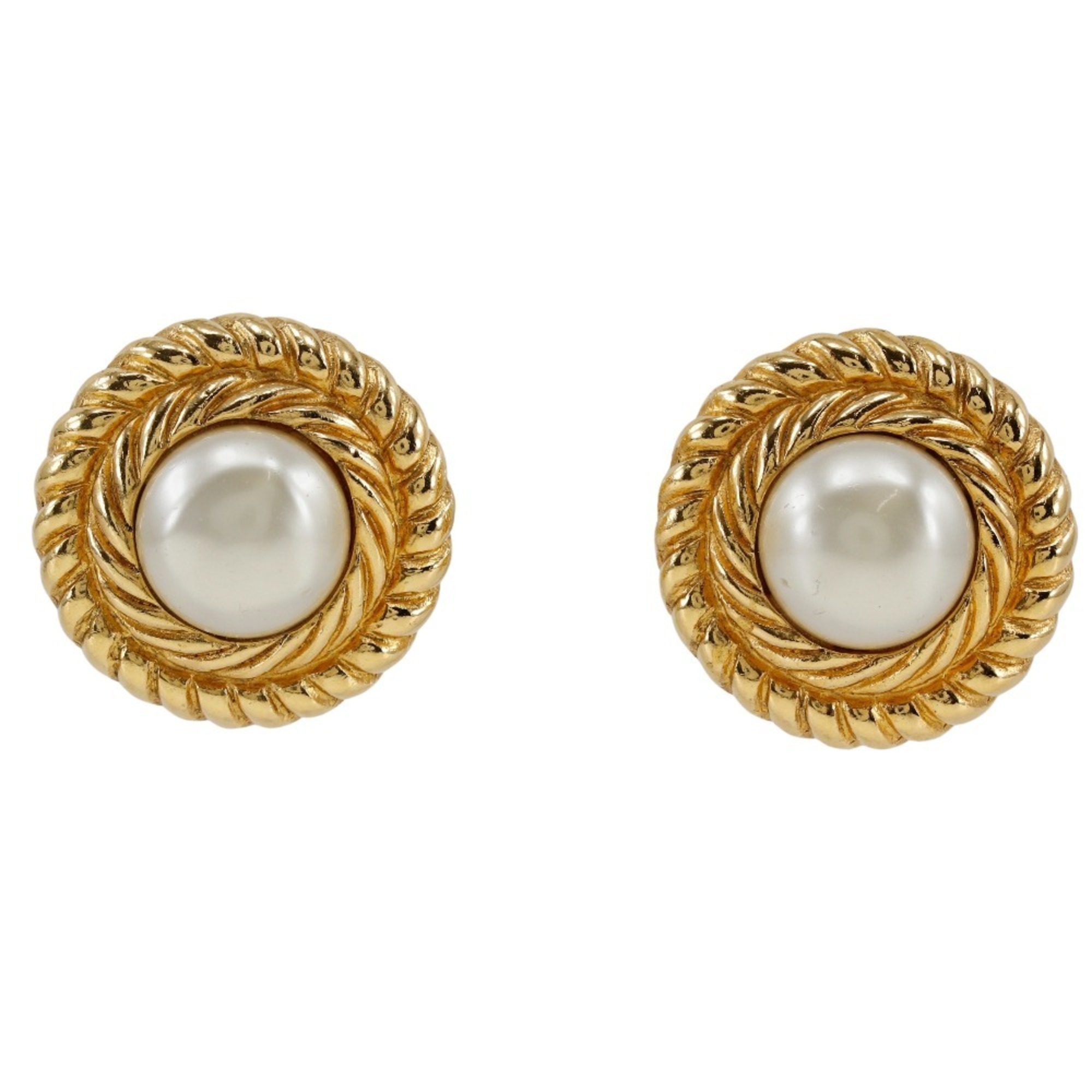 CHANEL Earrings, Gold Plated x Fake Pearl, Approx. 37.9g, Women's