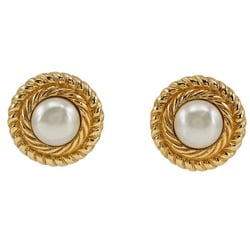 CHANEL Earrings, Gold Plated x Fake Pearl, Approx. 37.9g, Women's