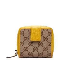 Gucci GG Canvas Bi-fold Wallet Round Fauner Compact 346056 Beige Yellow Leather Women's GUCCI