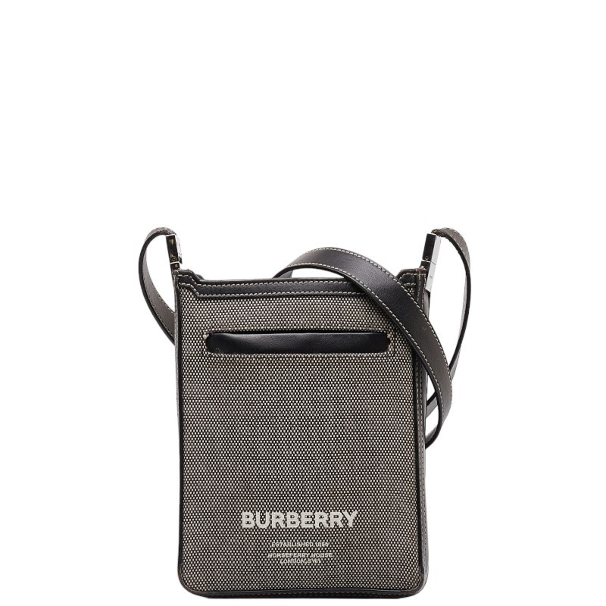 Burberry Horseferry Cross Bag, Shoulder 8050842, Grey, Black, Canvas, Leather, Women's, BURBERRY