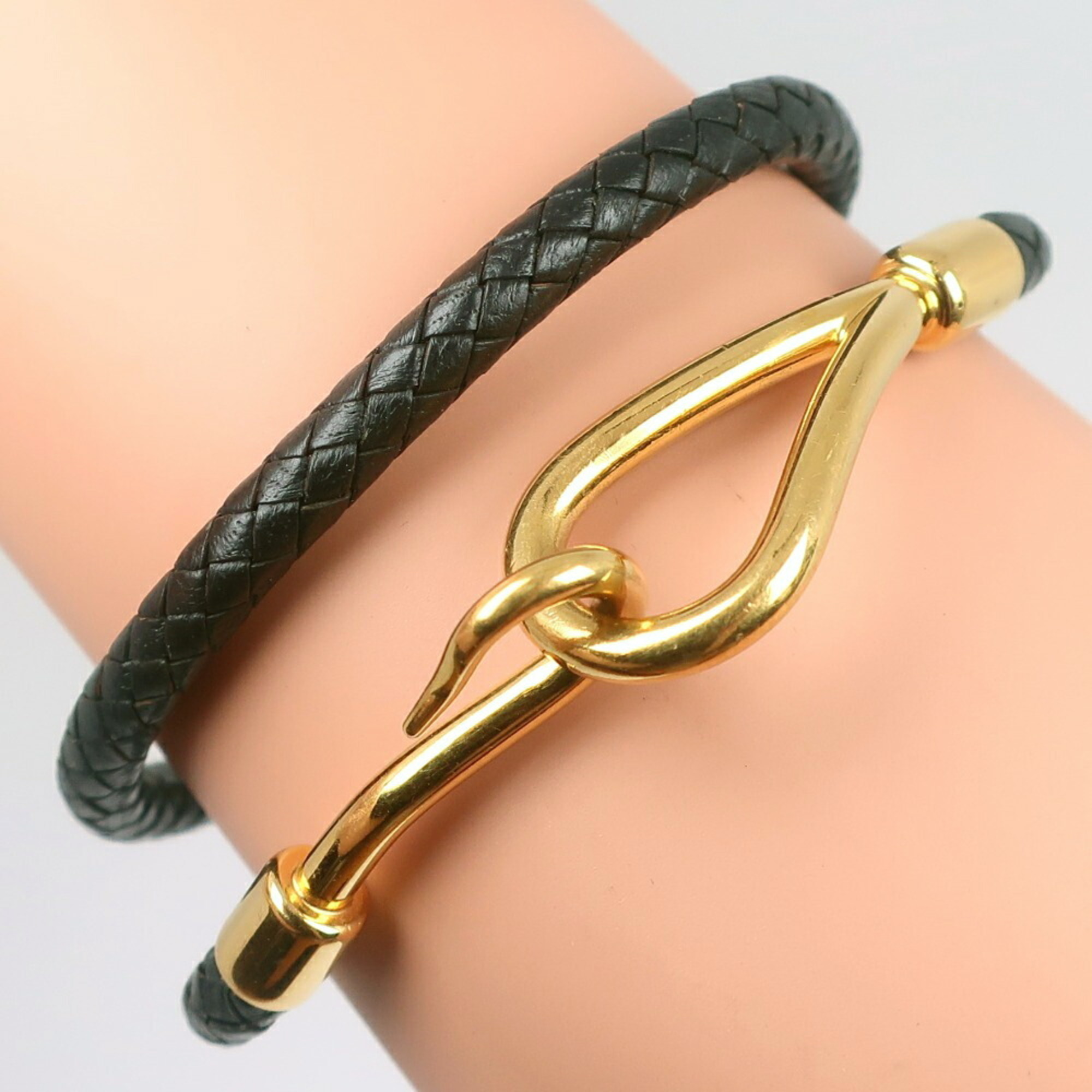 Hermes HERMES Choker Bracelet Double Jumbo Leather x Gold Plated Black Approx. 14g Women's