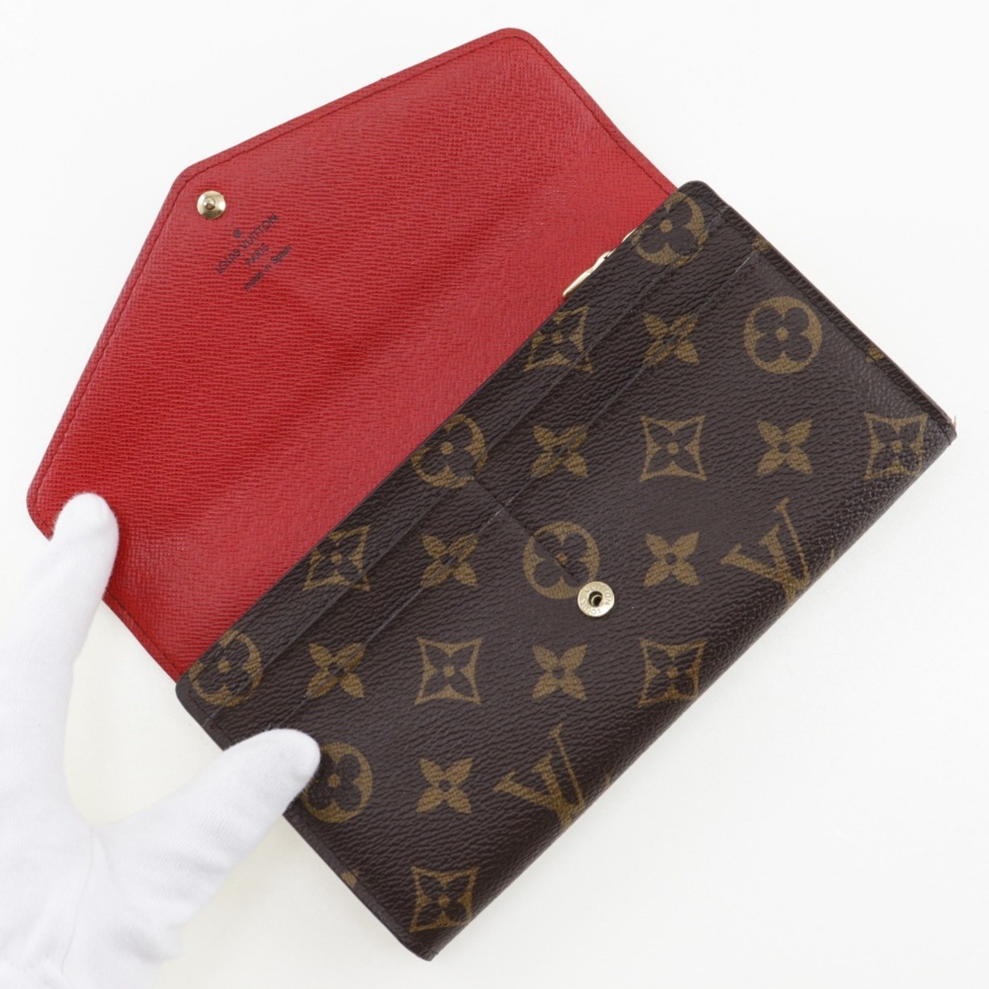 Louis Vuitton LOUIS VUITTON Portefeuille Sarah Long Wallet M62236 Monogram Canvas Coquelicot Snap Button Portefeiulle Women's