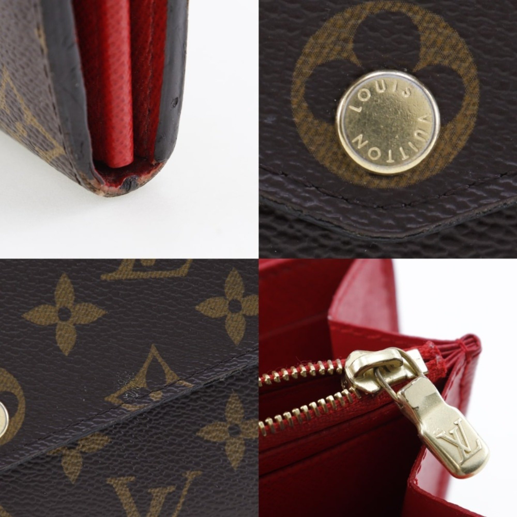 Louis Vuitton LOUIS VUITTON Portefeuille Sarah Long Wallet M62236 Monogram Canvas Coquelicot Snap Button Portefeiulle Women's
