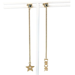 Christian Dior Star Earrings, Long, Gold Plated x Rhinestone, Star, Approx. 2.7g, Logo Women's
