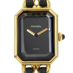 CHANEL Premiere L Watch, Gold-plated x Leather, Quartz, Analog Display, Black Dial, L, Women's