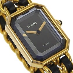 CHANEL Premiere L Watch, Gold-plated x Leather, Quartz, Analog Display, Black Dial, L, Women's