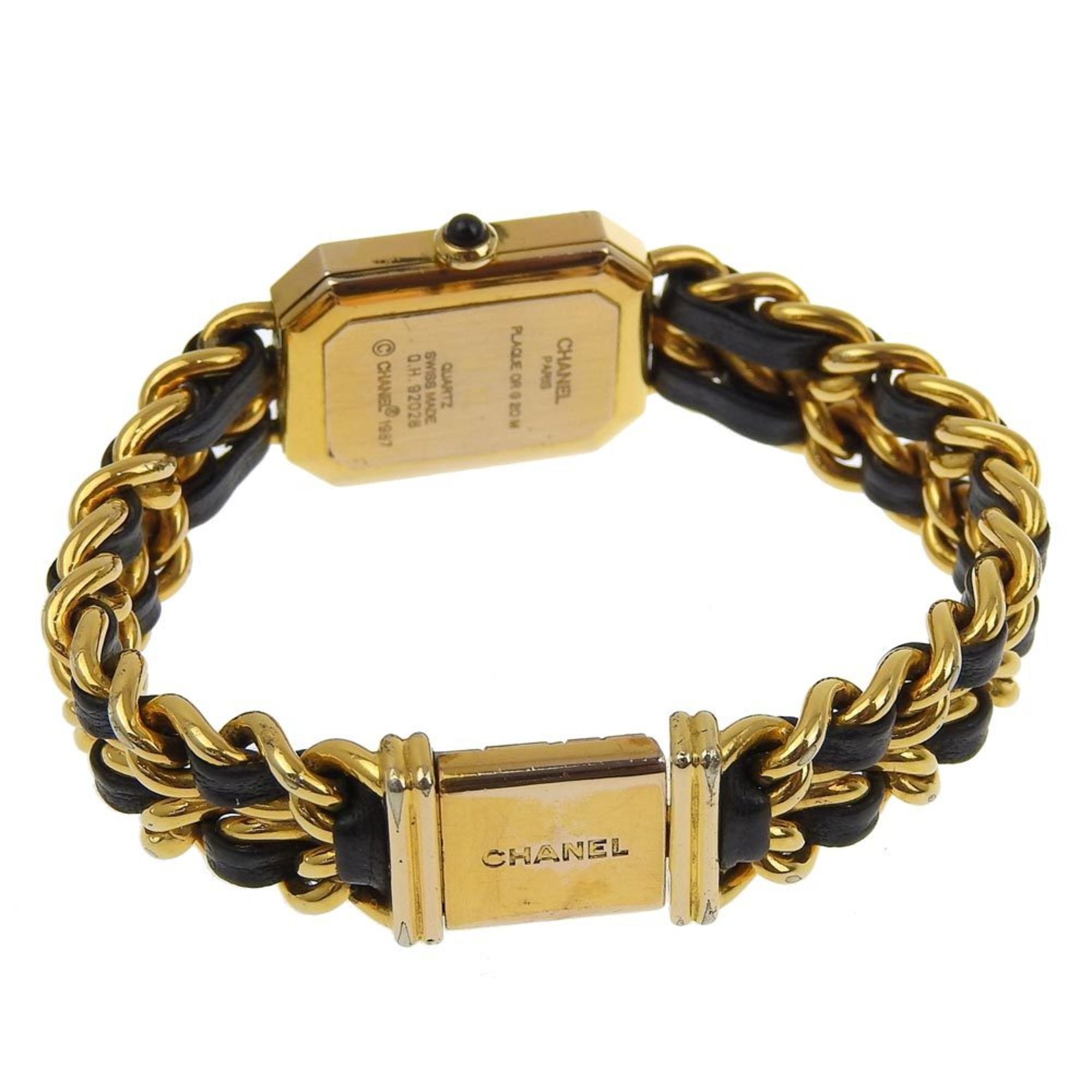 CHANEL Premiere L Watch, Gold-plated x Leather, Quartz, Analog Display, Black Dial, L, Women's