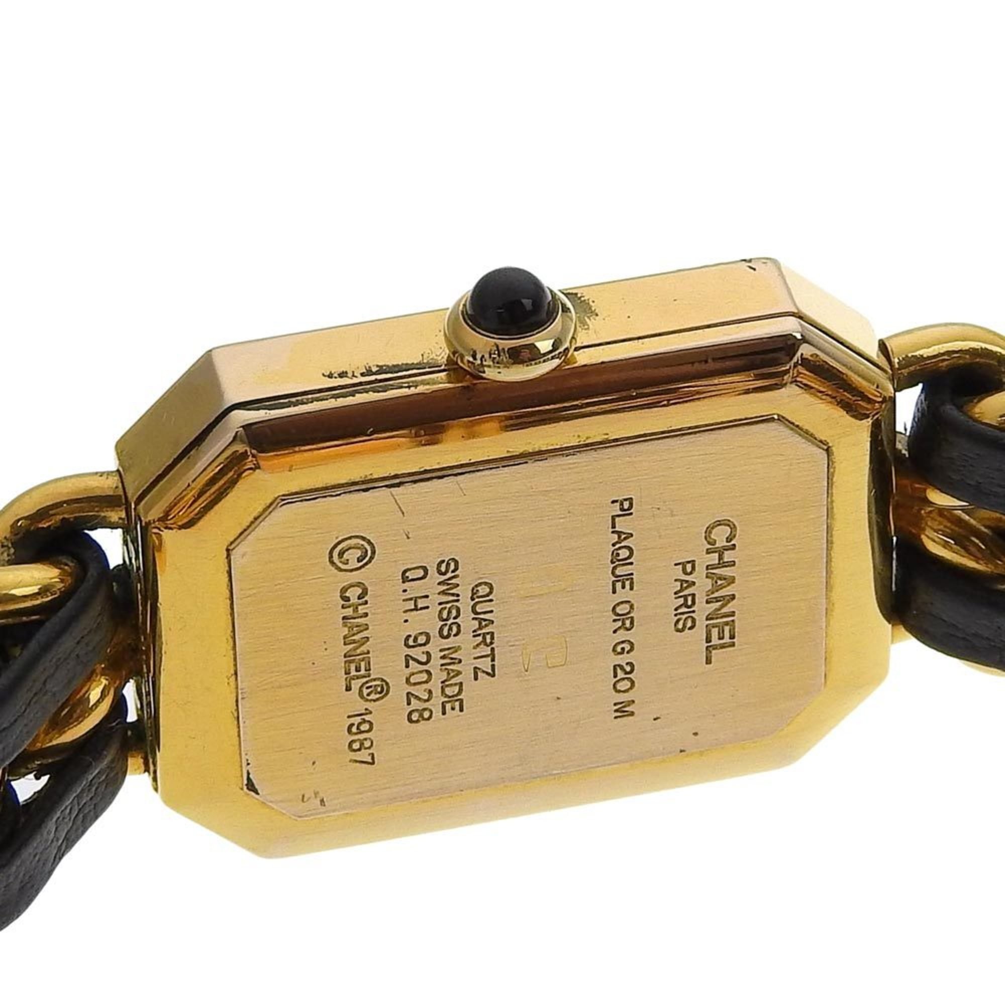 CHANEL Premiere L Watch, Gold-plated x Leather, Quartz, Analog Display, Black Dial, L, Women's