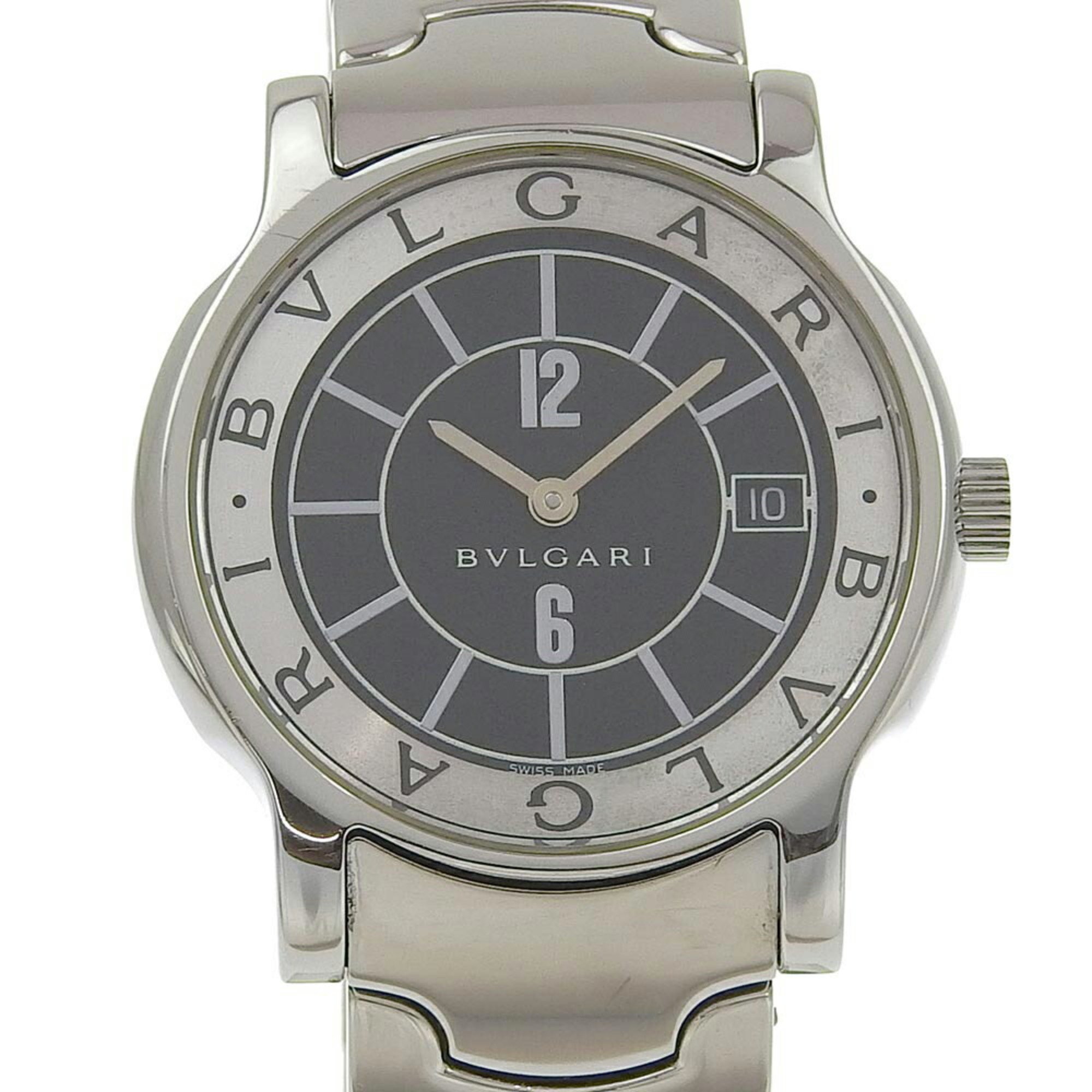 BVLGARI Solo Tempo Watch ST35S Stainless Steel Quartz Analog Display Black Dial Men's