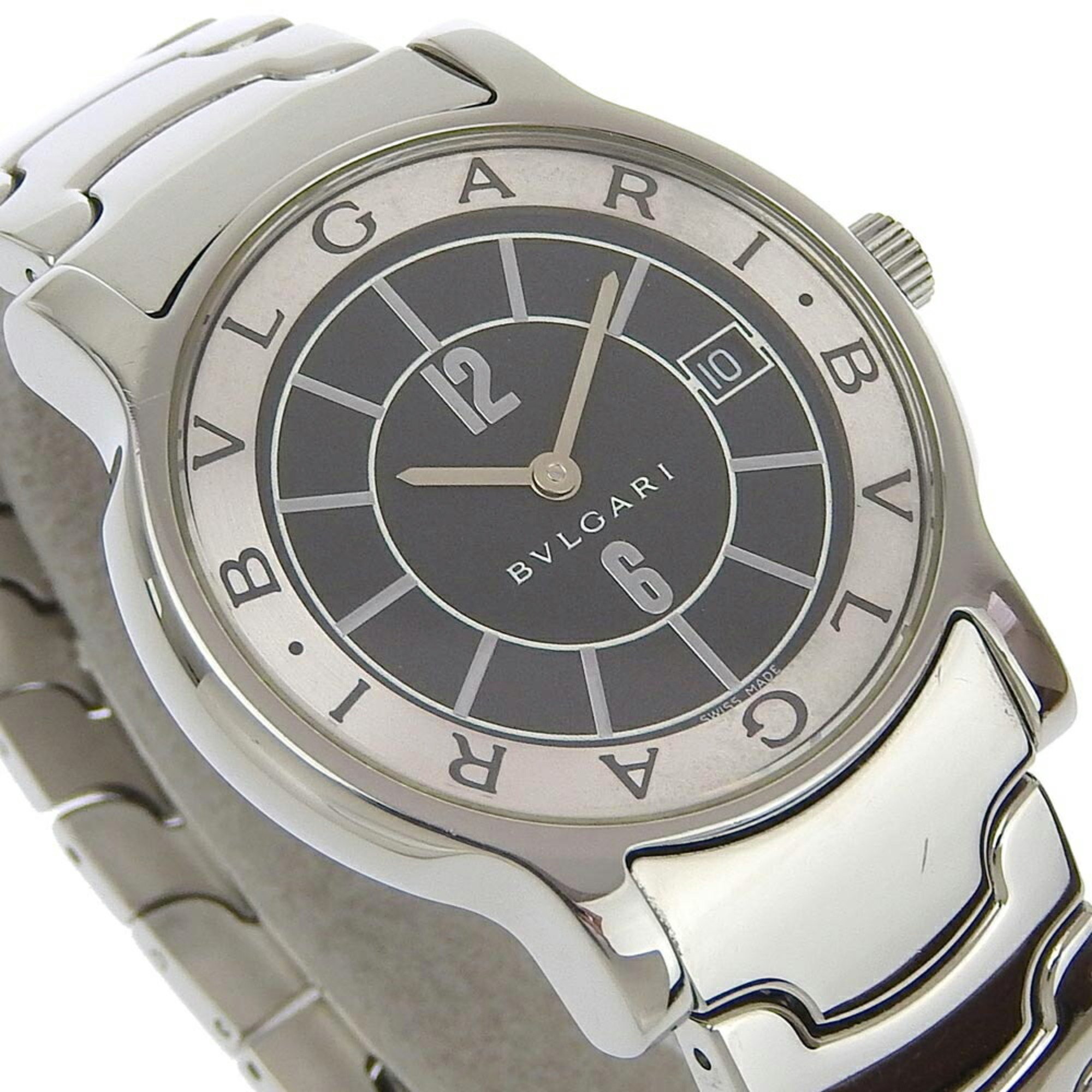 BVLGARI Solo Tempo Watch ST35S Stainless Steel Quartz Analog Display Black Dial Men's