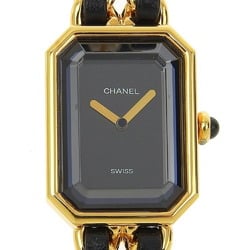 Chanel CHANEL Premiere S Watch H0001 Gold-plated x Leather Quartz Analog Display Black Dial Ladies