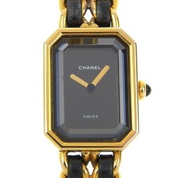 CHANEL Premiere L Watch, Gold-plated x Leather, Quartz, Analog Display, Black Dial, L, Women's
