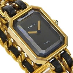 CHANEL Premiere L Watch, Gold-plated x Leather, Quartz, Analog Display, Black Dial, L, Women's