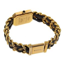 CHANEL Premiere L Watch, Gold-plated x Leather, Quartz, Analog Display, Black Dial, L, Women's