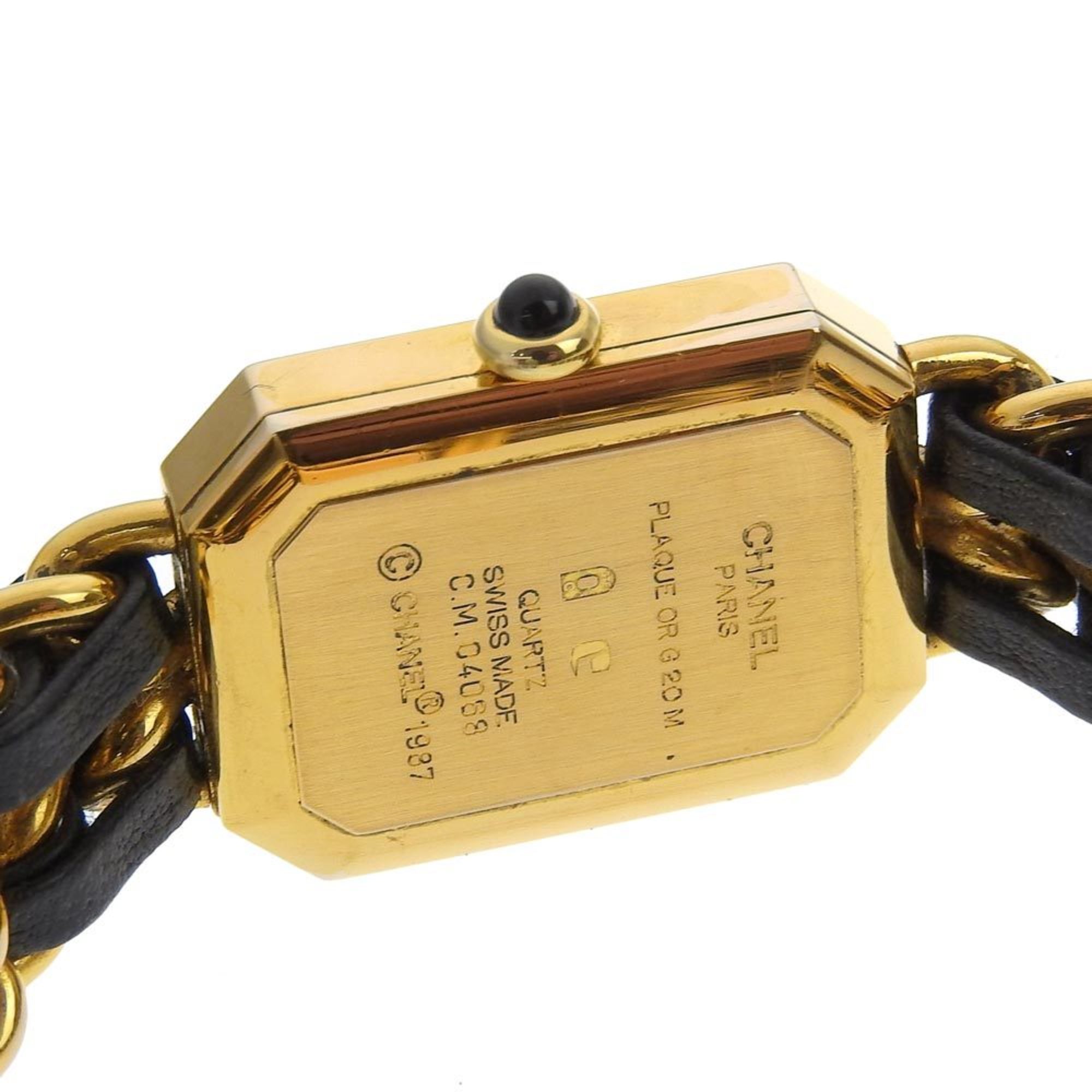 CHANEL Premiere L Watch, Gold-plated x Leather, Quartz, Analog Display, Black Dial, L, Women's