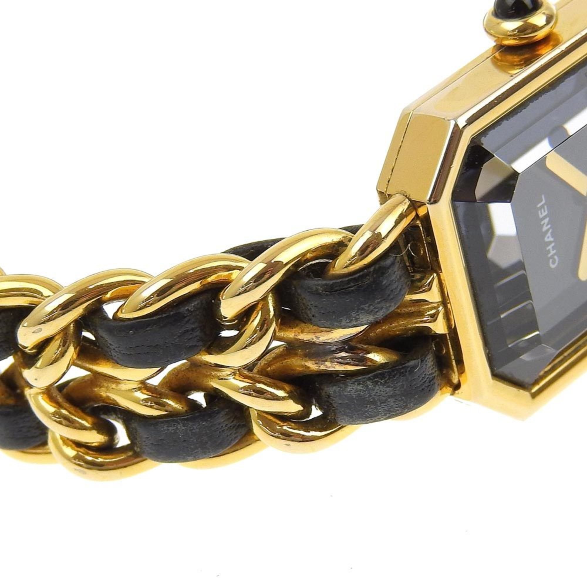 CHANEL Premiere L Watch, Gold-plated x Leather, Quartz, Analog Display, Black Dial, L, Women's