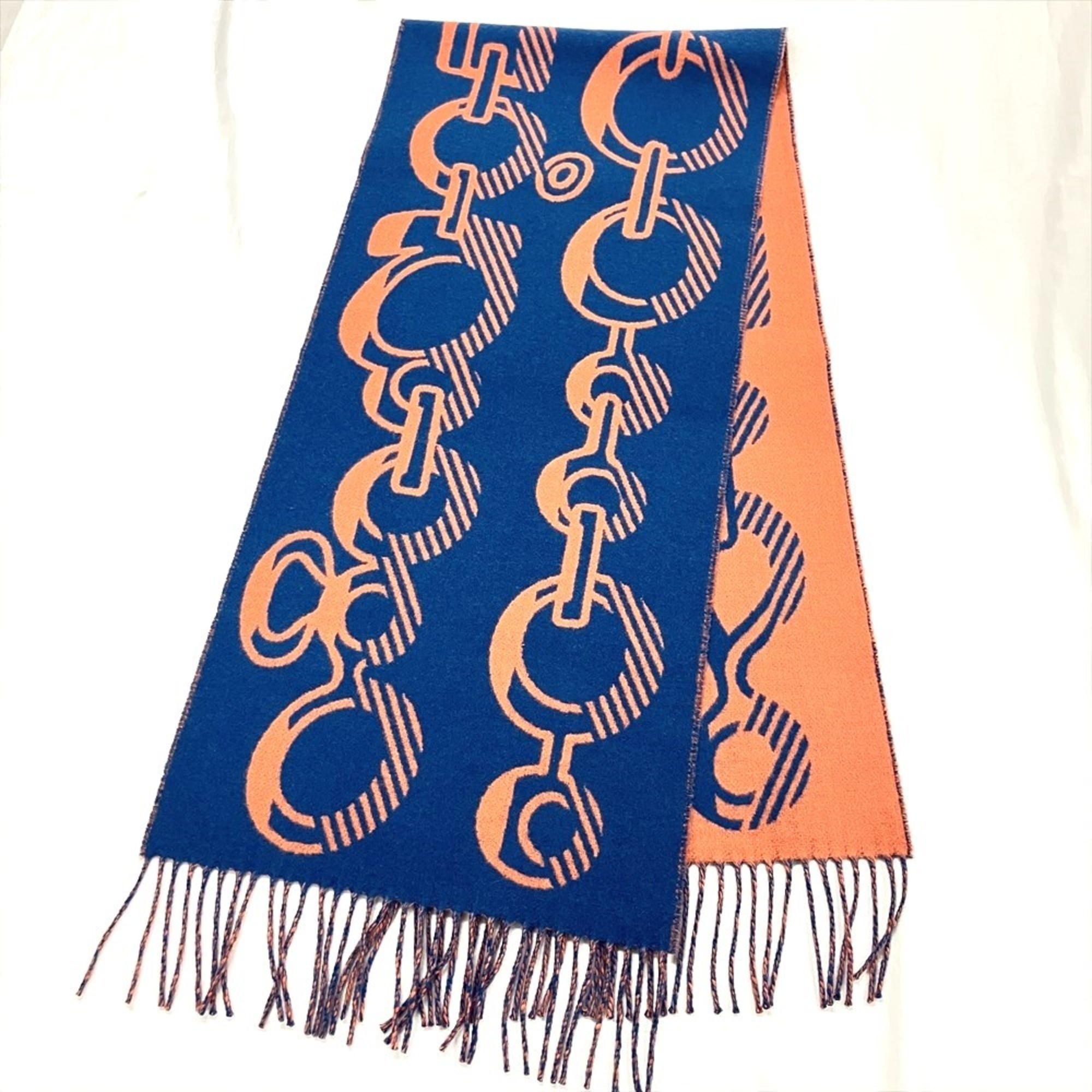 Hermes HERMES Scarf Cashmere 141cm Blue Rose Dore Buckle Do Re Boucles