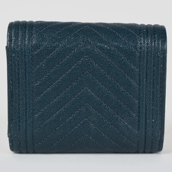 CHANEL Boy Chanel Coco Mark Chevron Tri-fold Wallet Caviar Skin Navy