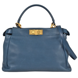 FENDI Peekaboo Regular Handbag Leather 8BN226 Blue Beads