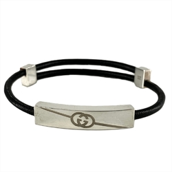 GUCCI Diagonal Interlocking G Bracelet 774464 SV925 Leather Silver 15.4g Free Size