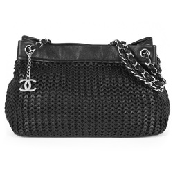 CHANEL Chain Shoulder Bag Mesh Leather Caviar Skin Black A28002 Tote Women's