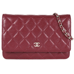 CHANEL Coco Mark Matelasse Chain Wallet Caviar Skin A33814 Red