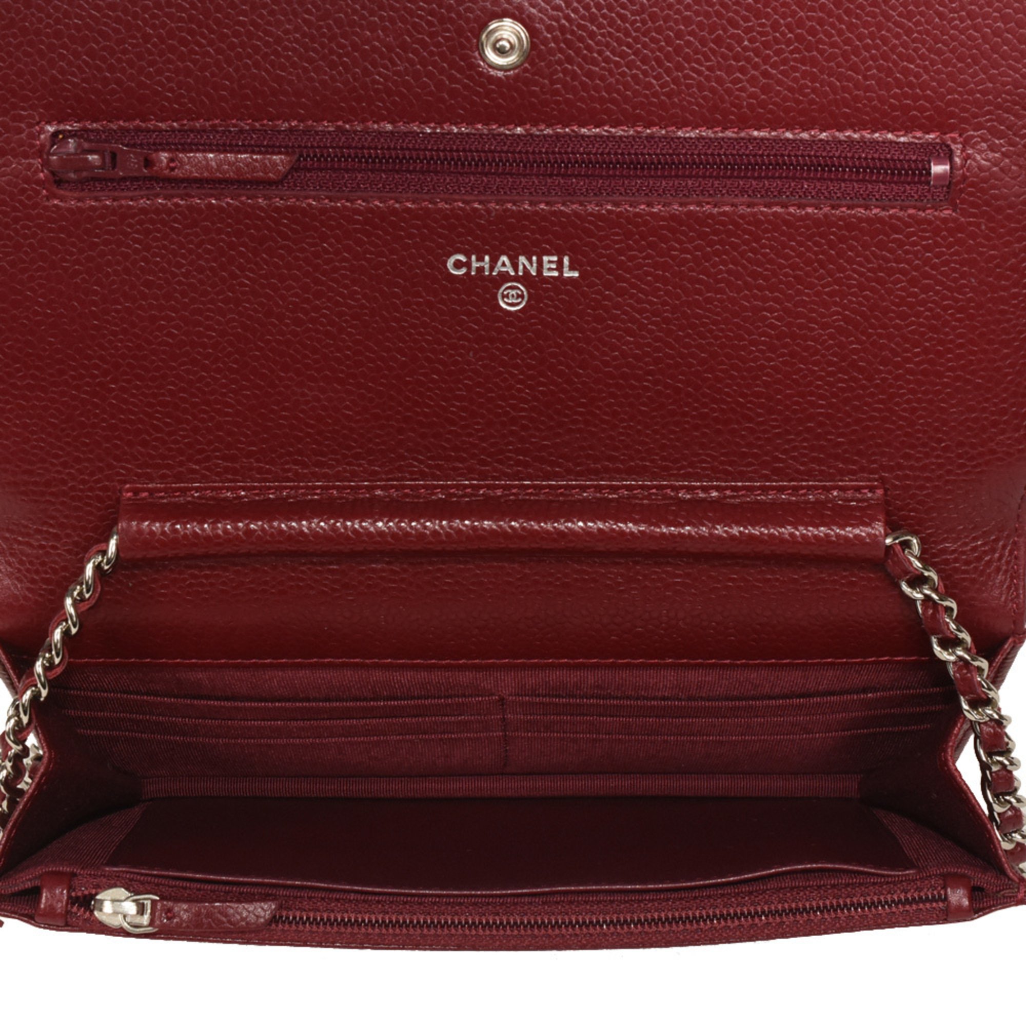 CHANEL Coco Mark Matelasse Chain Wallet Caviar Skin A33814 Red