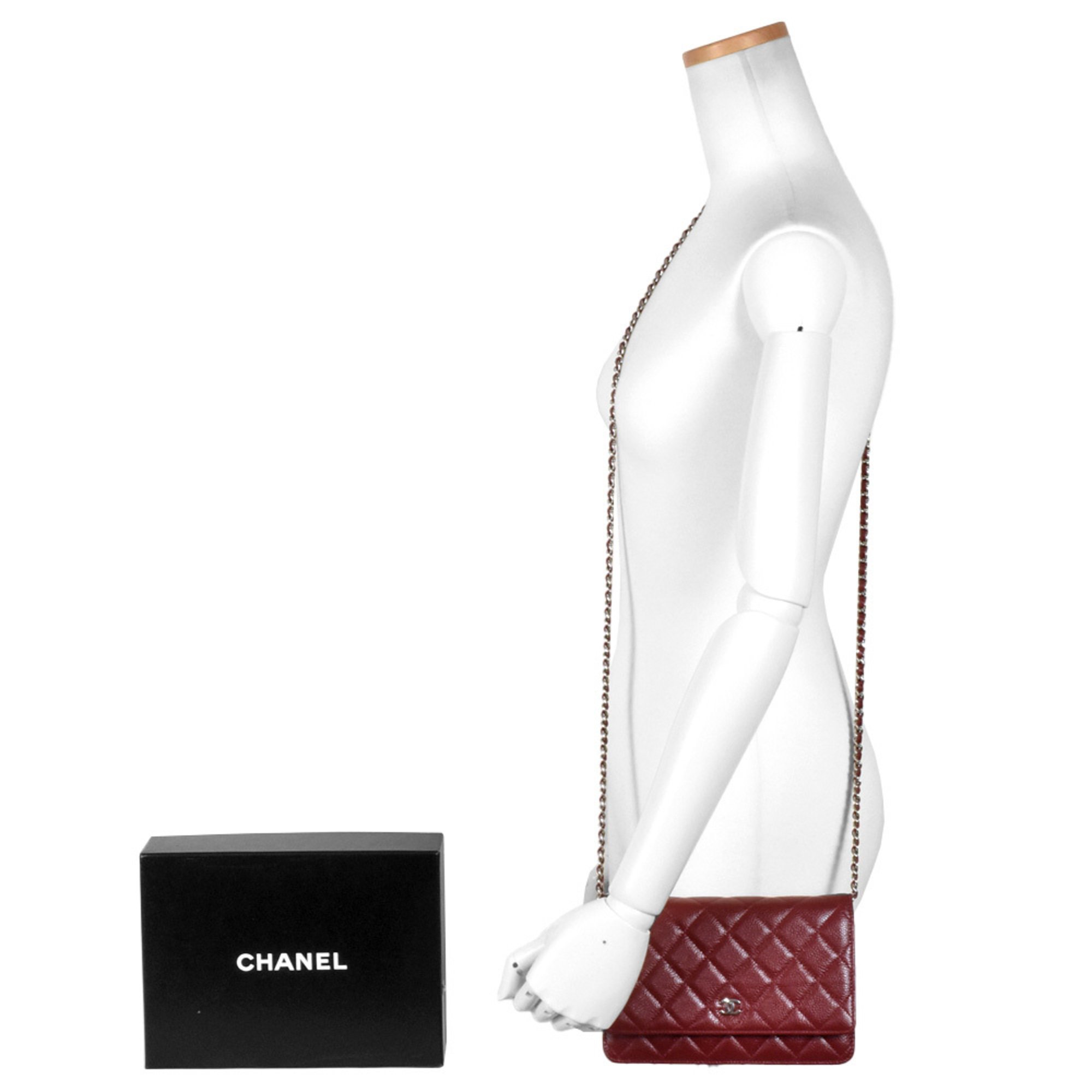 CHANEL Coco Mark Matelasse Chain Wallet Caviar Skin A33814 Red